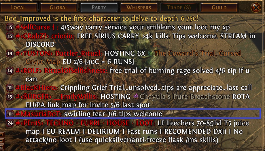 chat 820 path of exile