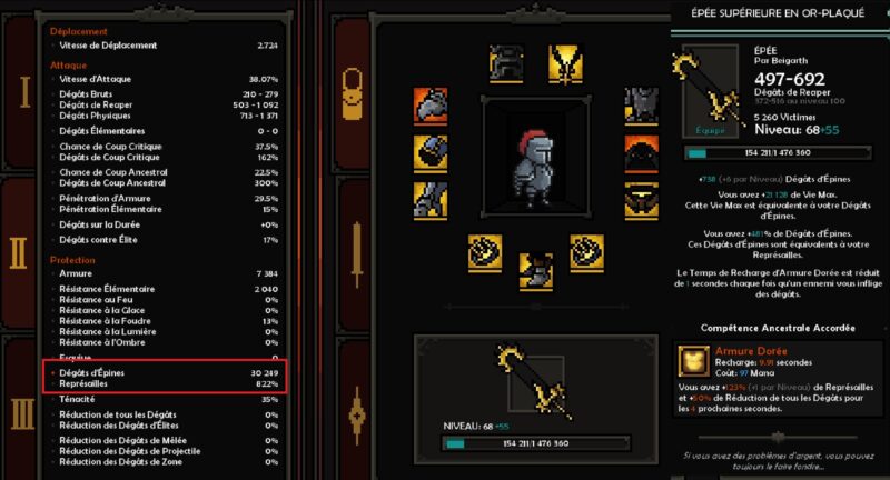 Stats et inventaire Build Chevalier The Slormancer Colère X Tank Epines