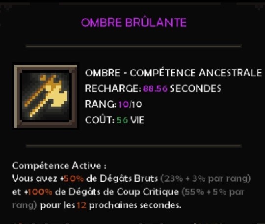 ombre brulante compétence ancestral the slormancer