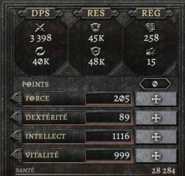 Statistiques Build Sainteté Sorcellerie Anima