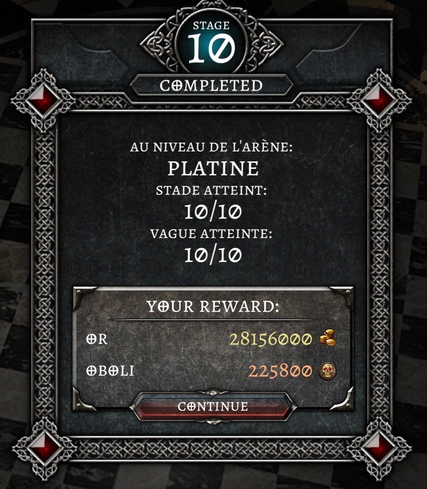 Arène platine Build Endgame contenu complet R20+ Anima