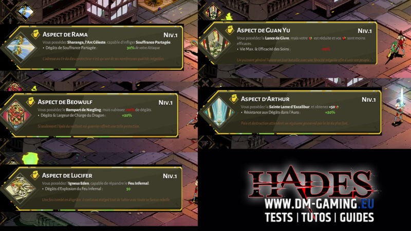 Aspect Cachés Armes Hadès, les débloquer