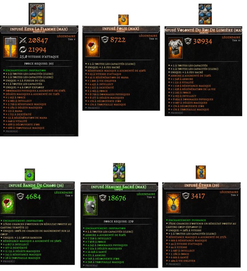 Equipement Build Endgame contenu complet R20+ Anima