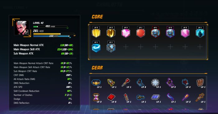 statistiques du build 100% crit